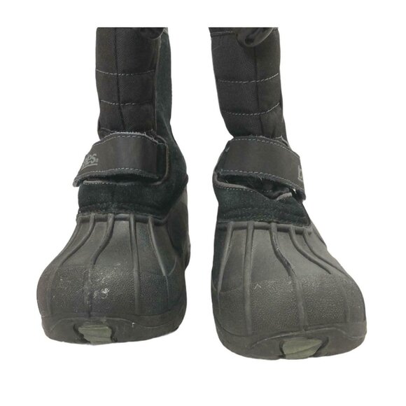 Totes Snow Winter Boots Rain Boys 3 M Jacob Black Suede Slip On Hook Loop - Picture 2 of 10